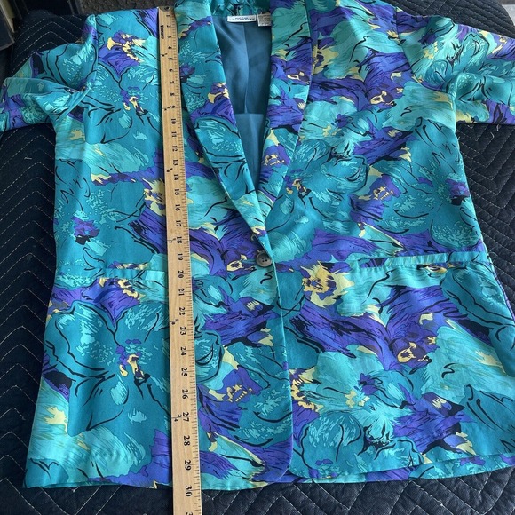 Point of View Silk Blazer Women Large Multicolor Lined Floral Abstract Dry Clean - Picture 8 of 9